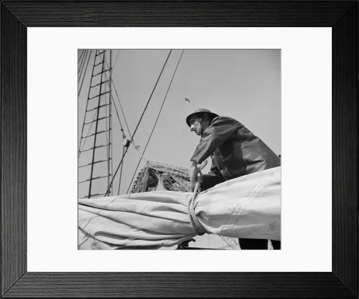 Framed Print : Possibly: A New England fisherman preparing his boat to leave the New York docks, 1943. Creator: Gordon Parks Framed Print : Possibly: A New England fisherman preparing his boat to leave the New York docks, 1943. Creator: Gordon Parks