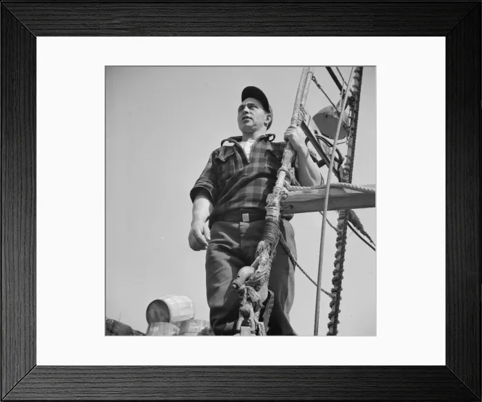 Framed Print : Gloucester fisherman standing in the rigging of a New England fishing boat, New York, 1943. Creator: Gordon Parks Framed Print : Gloucester fisherman standing in the rigging of a New England fishing boat, New York, 1943. Creator: Gordon Parks