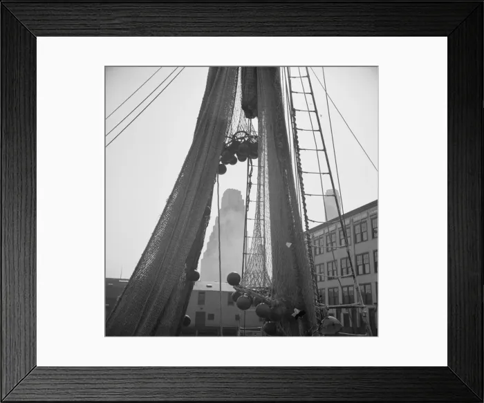 Framed Print : An early morning scene at the Fulton fish market, New York, 1943. Creator: Gordon Parks Framed Print : An early morning scene at the Fulton fish market, New York, 1943. Creator: Gordon Parks