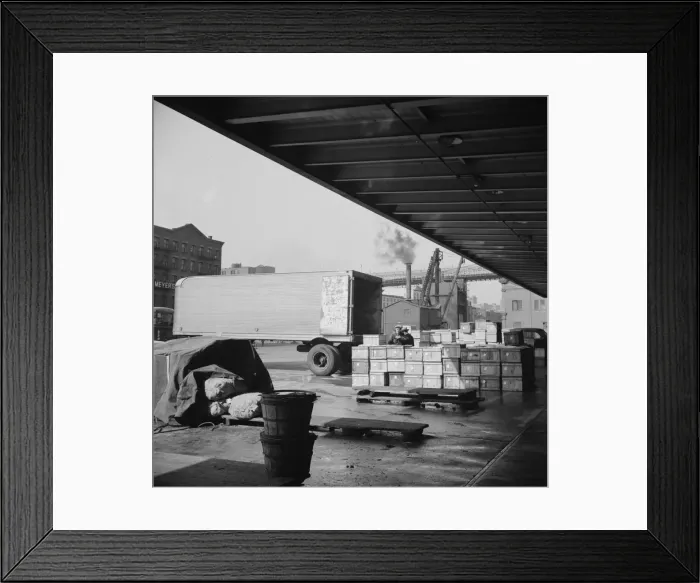 Framed Print : Crates of seafood waiting for delivery at the Fulton fish market, New York, 1943. Creator: Gordon Parks Framed Print : Crates of seafood waiting for delivery at the Fulton fish market, New York, 1943. Creator: Gordon Parks