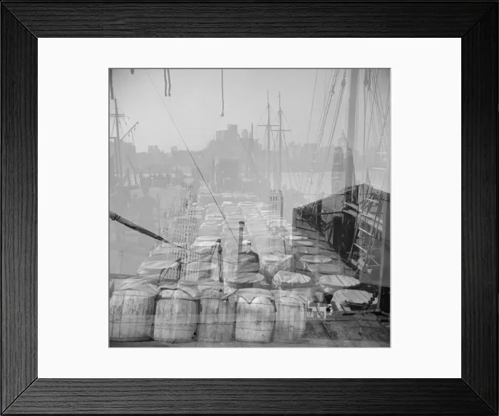 Framed Print : Possibly: Barrels of fish on the docks at the Fulton fish market ready to be... New York, 1943. Creator: Gordon Parks Framed Print : Possibly: Barrels of fish on the docks at the Fulton fish market ready to be... New York, 1943. Creator: Gordon Parks