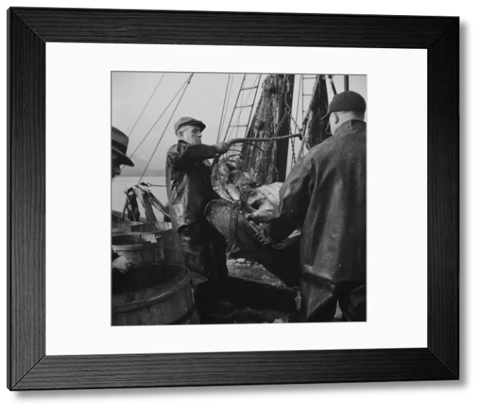 Framed Print : New England fishermen unloading fish at Fulton fish market, New York, 1943. Creator: Gordon Parks Framed Print : New England fishermen unloading fish at Fulton fish market, New York, 1943. Creator: Gordon Parks