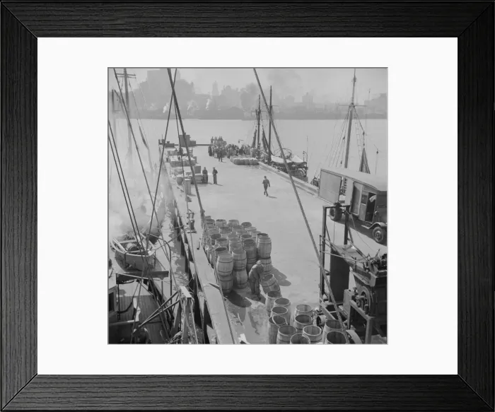 Framed Print : A scene at the Fulton fish market showing the dock where New England fishing, New York, 1943. Creator: Gordon Parks Framed Print : A scene at the Fulton fish market showing the dock where New England fishing, New York, 1943. Creator: Gordon Parks