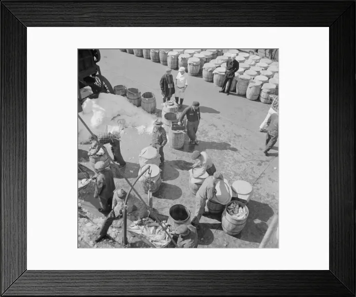 Framed Print : Possibly: Fulton fish market dock stevedores unloading and weighing fish in the... New York, 1943. Creator: Gordon Parks Framed Print : Possibly: Fulton fish market dock stevedores unloading and weighing fish in the... New York, 1943. Creator: Gordon Parks