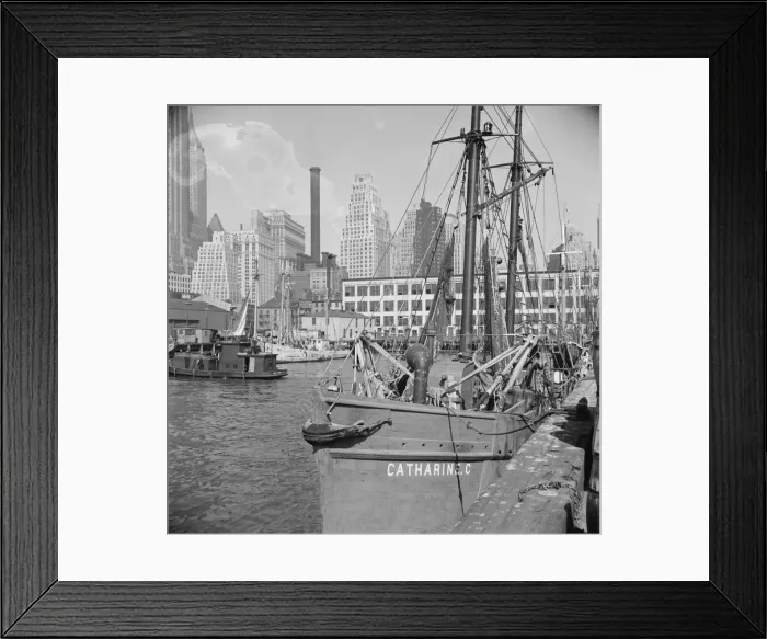 Framed Print : The New England fishing boat, the Catherine C, docked at the Fulton fish market, New York, 1943. Creator: Gordon Parks Framed Print : The New England fishing boat, the Catherine C, docked at the Fulton fish market, New York, 1943. Creator: Gordon Parks