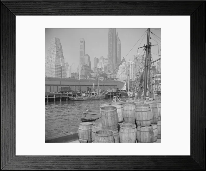 Framed Print : Barrels for loading fish at the Fulton fish market, New York, 1943. Creator: Gordon Parks Framed Print : Barrels for loading fish at the Fulton fish market, New York, 1943. Creator: Gordon Parks
