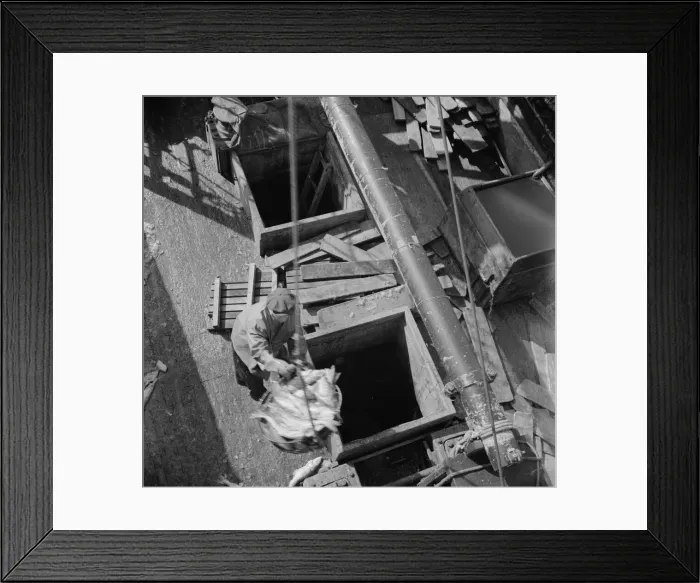 Framed Print : Possibly: Unloading fish from the hold of a New England fishing boat at the... New York, 1943. Creator: Gordon Parks Framed Print : Possibly: Unloading fish from the hold of a New England fishing boat at the... New York, 1943. Creator: Gordon Parks