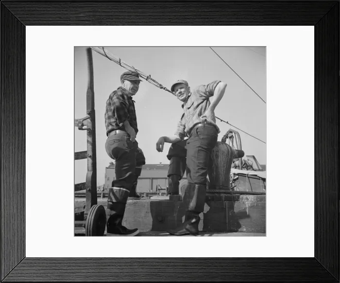 Framed Print : New England fishermen resting on the Fulton docks, New York, 1943. Creator: Gordon Parks Framed Print : New England fishermen resting on the Fulton docks, New York, 1943. Creator: Gordon Parks