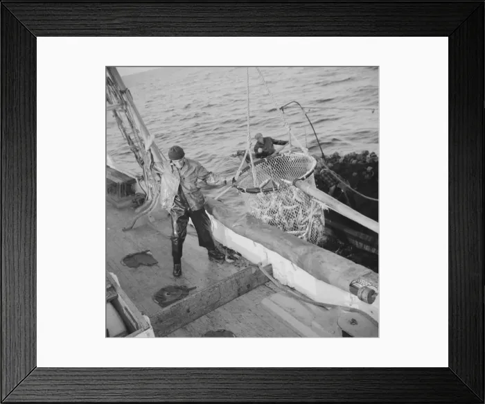 Framed Print : Franasco Parisi, youngest member of the Aldens crew, motioning for the skipper to hoist 1943. Creator: Gordon Parks Framed Print : Franasco Parisi, youngest member of the Aldens crew, motioning for the skipper to hoist 1943. Creator: Gordon Parks