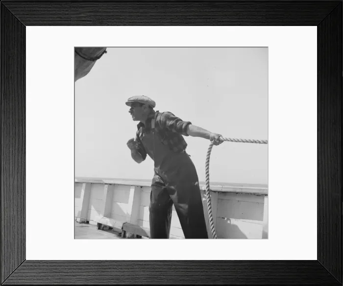 Framed Print : Vito Camella hollers for help to anchor a dory, Glocester, Massachusetts, 1943. Creator: Gordon Parks Framed Print : Vito Camella hollers for help to anchor a dory, Glocester, Massachusetts, 1943. Creator: Gordon Parks