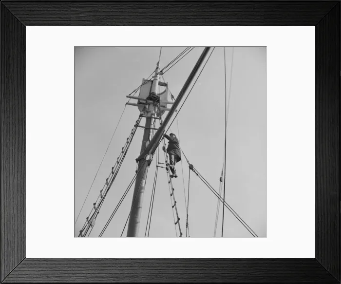 Framed Print : Frank Mineo, owner of the Alden, climbs to the crows nest... Gloucester, Massachusetts, 1943. Creator: Gordon Parks Framed Print : Frank Mineo, owner of the Alden, climbs to the crows nest... Gloucester, Massachusetts, 1943. Creator: Gordon Parks