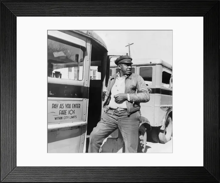 Framed Print : Negro buses waiting for passengers, Daytona Beach, Florida, 1943. Creator: Gordon Parks Framed Print : Negro buses waiting for passengers, Daytona Beach, Florida, 1943. Creator: Gordon Parks