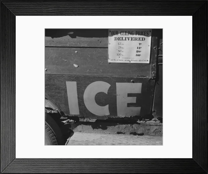 Framed Print : Ice truck with ceiling prices listed on the side, Daytona Beach, Florida, 1943. Creator: Gordon Parks Framed Print : Ice truck with ceiling prices listed on the side, Daytona Beach, Florida, 1943. Creator: Gordon Parks