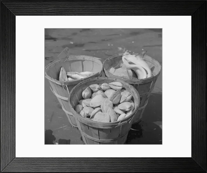 Framed Print : Baskets of seafood at the Fulton fish market, New York, 1943. Creator: Gordon Parks Framed Print : Baskets of seafood at the Fulton fish market, New York, 1943. Creator: Gordon Parks
