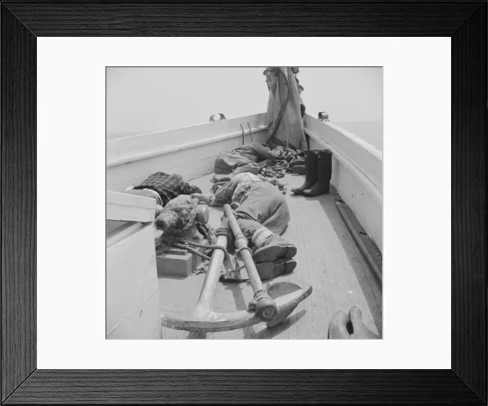 Framed Print : A fishermans work is hard and many times they fall exhausted... Gloucester, Massachusetts, 1943. Creator: Gordon Parks Framed Print : A fishermans work is hard and many times they fall exhausted... Gloucester, Massachusetts, 1943. Creator: Gordon Parks
