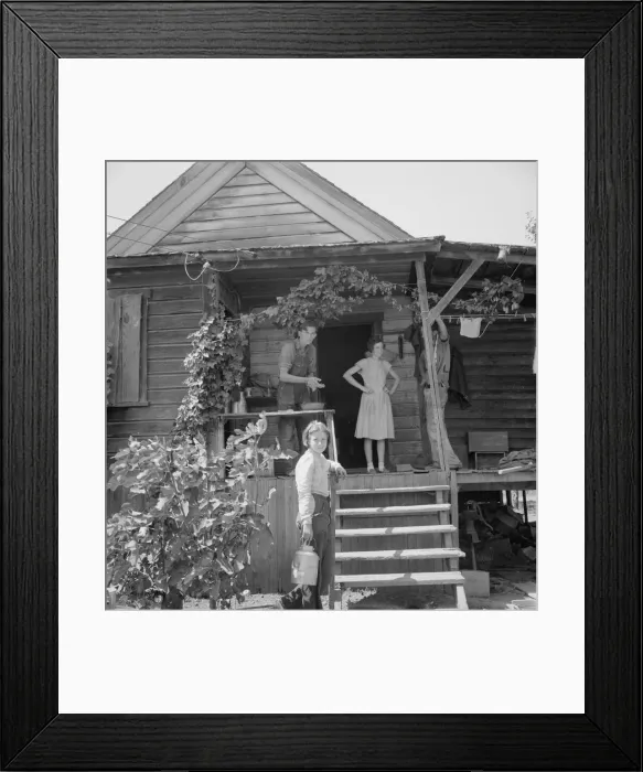 Framed Print : Hop farmers children, small owner, and backyard... near Independence, Polk County, Oregon, 1939. Creator: Dorothea Lange Framed Print : Hop farmers children, small owner, and backyard... near Independence, Polk County, Oregon, 1939. Creator: Dorothea Lange