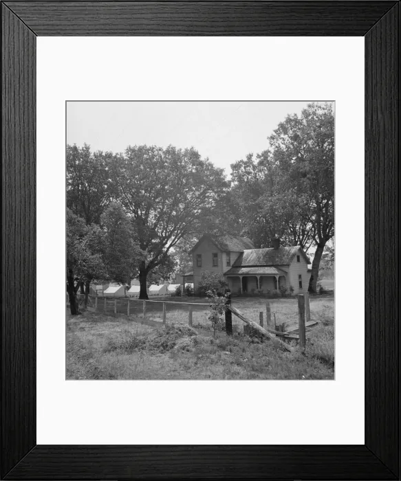 Framed Print : Hop growers home on Rogue River, with the tent camp he... near Medford, Jackson County, 1939. Creator: Dorothea Lange Framed Print : Hop growers home on Rogue River, with the tent camp he... near Medford, Jackson County, 1939. Creator: Dorothea Lange
