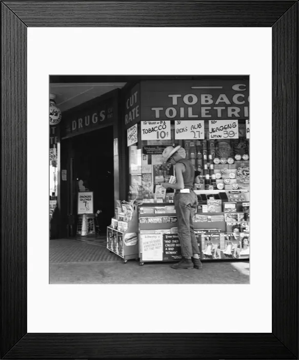 Framed Print : Half-grown farm boy on main drugstore corner in town, Medford, Oregon, 1939. Creator: Dorothea Lange Framed Print : Half-grown farm boy on main drugstore corner in town, Medford, Oregon, 1939. Creator: Dorothea Lange