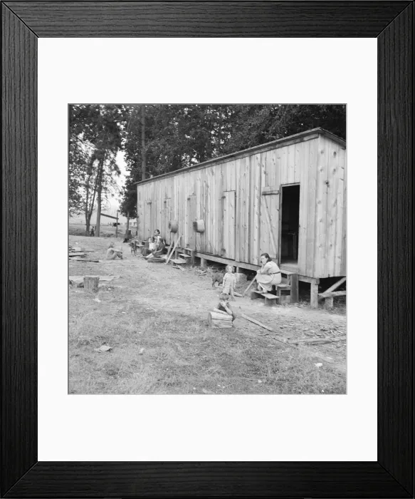 Framed Print : One room per family in rough wooden barracks... near Grants pass, Josephine County, Oregon, 1939. Creator: Dorothea Lange Framed Print : One room per family in rough wooden barracks... near Grants pass, Josephine County, Oregon, 1939. Creator: Dorothea Lange