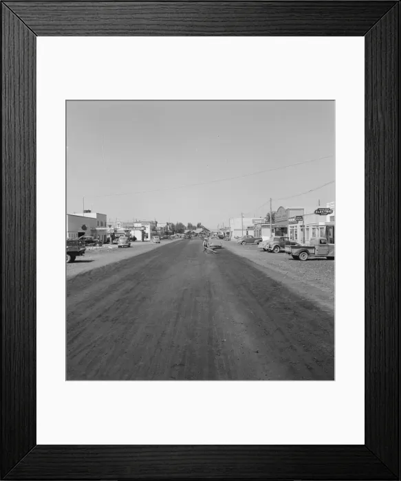 Framed Print : Looking down main street of a frontier... Tulelake, Siskiyou County, California, 1939. Creator: Dorothea Lange Framed Print : Looking down main street of a frontier... Tulelake, Siskiyou County, California, 1939. Creator: Dorothea Lange