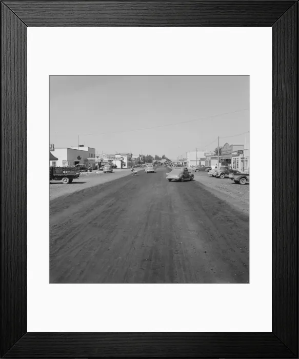 Framed Print : Looking down main street of a frontier town... Tulelake, Siskiyou County, CA, 1939. Creator: Dorothea Lange Framed Print : Looking down main street of a frontier town... Tulelake, Siskiyou County, CA, 1939. Creator: Dorothea Lange
