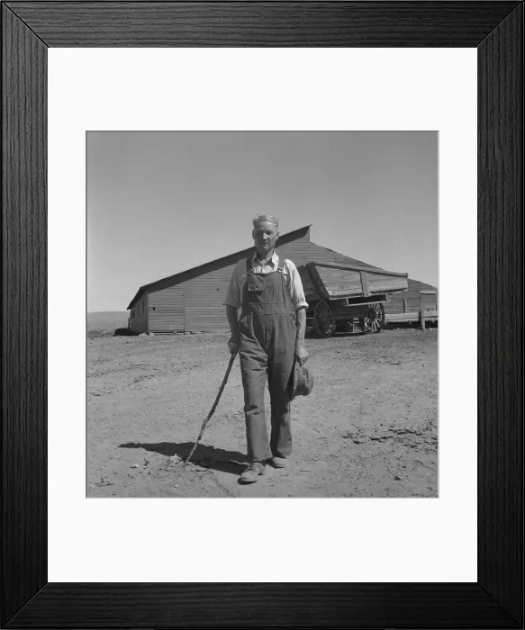Framed Print : Chris Ament, on dry land wheat farm of Columbia Basin where... south of Quincy, Washington, 1939. Creator: Dorothea Lange Framed Print : Chris Ament, on dry land wheat farm of Columbia Basin where... south of Quincy, Washington, 1939. Creator: Dorothea Lange