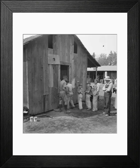 Framed Print : Part of the lineup at paymasters window... near Grants Pass, Josephine County, Oregon, 1939. Creator: Dorothea Lange Framed Print : Part of the lineup at paymasters window... near Grants Pass, Josephine County, Oregon, 1939. Creator: Dorothea Lange