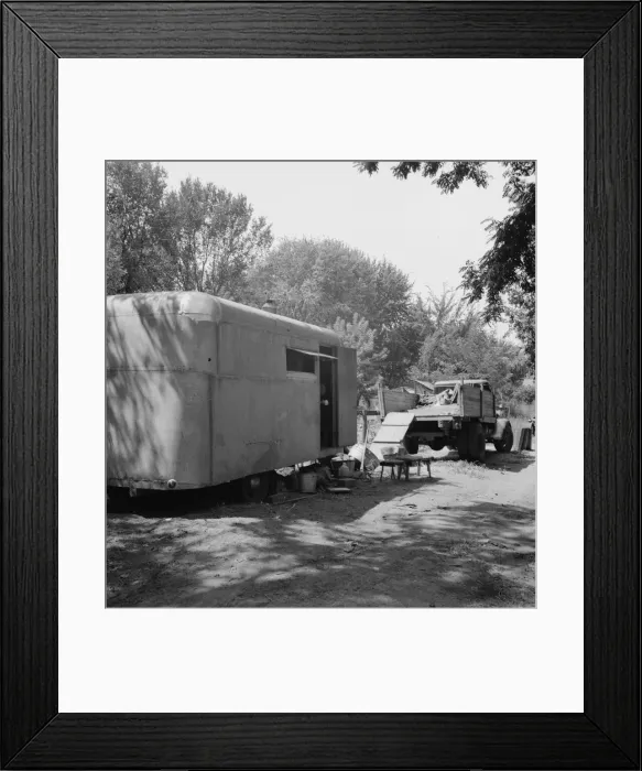 Framed Print : Possibly: The house trailer and the youngest little girl, Washington, Yakima Valley, Toppenish, 1939 Creator: Dorothea Lange Framed Print : Possibly: The house trailer and the youngest little girl, Washington, Yakima Valley, Toppenish, 1939 Creator: Dorothea Lange