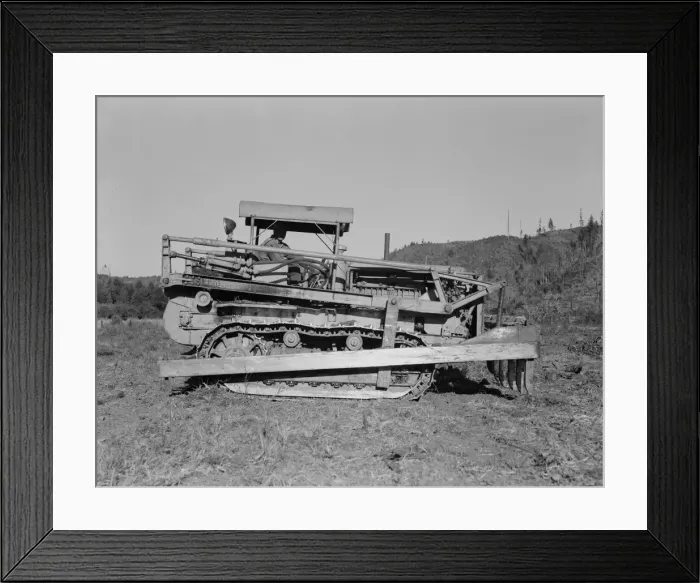 Framed Print : Caterpillar clearing land on cut... western Washington farm, Lewis County, Western Washington, 1939. Creator: Dorothea Lange Framed Print : Caterpillar clearing land on cut... western Washington farm, Lewis County, Western Washington, 1939. Creator: Dorothea Lange