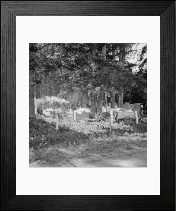 Framed Print : Large private auto camp in woods at end of day, near West Stayton, Marion County, Oregon, 1939. Creator: Dorothea Lange Framed Print : Large private auto camp in woods at end of day, near West Stayton, Marion County, Oregon, 1939. Creator: Dorothea Lange