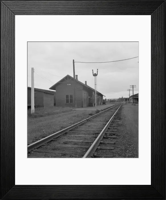 Framed Print : Railroad station of western Washington town, Elma, Grays Harbor County, Western Washington, 1939. Creator: Dorothea Lange Framed Print : Railroad station of western Washington town, Elma, Grays Harbor County, Western Washington, 1939. Creator: Dorothea Lange