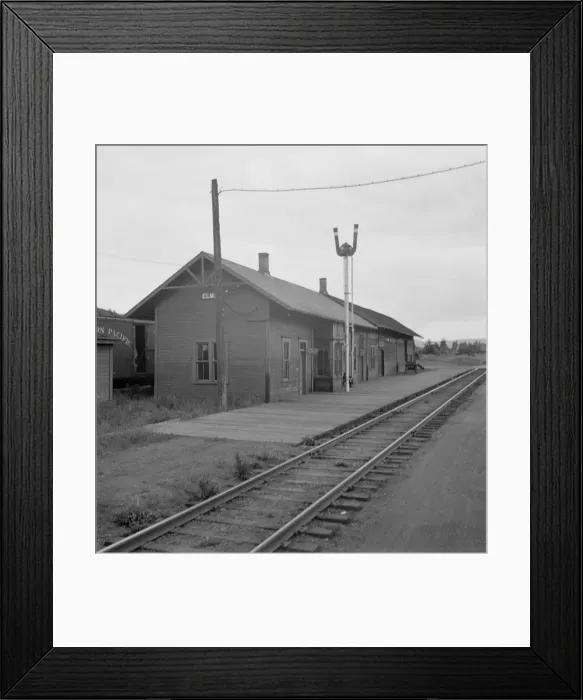 Framed Print : Possibly: Railroad station of western Washington town, Elma, Harbor County, Western Washington, 1939 Creator: Dorothea Lange Framed Print : Possibly: Railroad station of western Washington town, Elma, Harbor County, Western Washington, 1939 Creator: Dorothea Lange