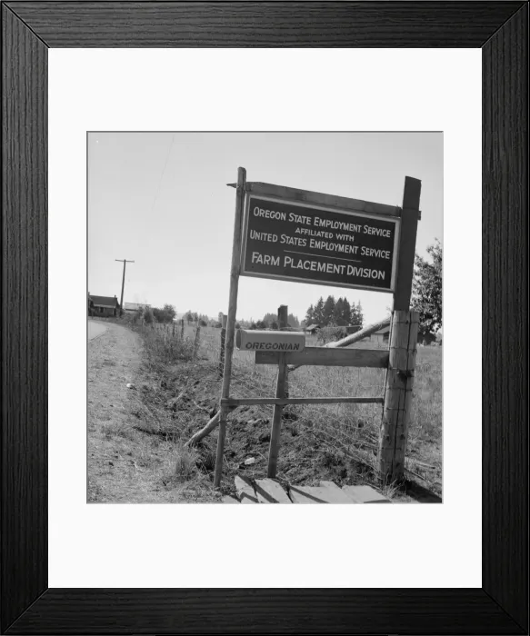 Framed Print : A seasonal office is maintained by the State... near West Stayton, Marion County, Oregon, 1939. Creator: Dorothea Lange Framed Print : A seasonal office is maintained by the State... near West Stayton, Marion County, Oregon, 1939. Creator: Dorothea Lange