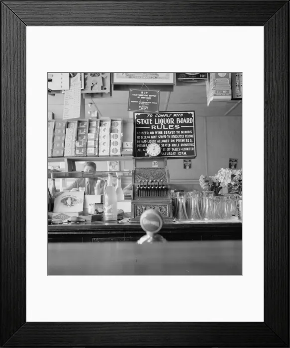 Framed Print : Across the counter is Ghost Town Cafe, Vader, Lewis County, Western Washington, 1939. Creator: Dorothea Lange Framed Print : Across the counter is Ghost Town Cafe, Vader, Lewis County, Western Washington, 1939. Creator: Dorothea Lange