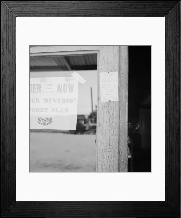 Framed Print : Sign on post office door: Farm animals and household equipment... Vader, western Washington, 1939. Creator: Dorothea Lange Framed Print : Sign on post office door: Farm animals and household equipment... Vader, western Washington, 1939. Creator: Dorothea Lange