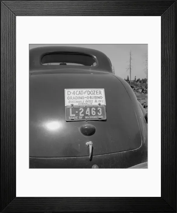 Framed Print : Bulldozer contractors car, near Vader, Lewis County, Western Washington, 1939. Creator: Dorothea Lange Framed Print : Bulldozer contractors car, near Vader, Lewis County, Western Washington, 1939. Creator: Dorothea Lange