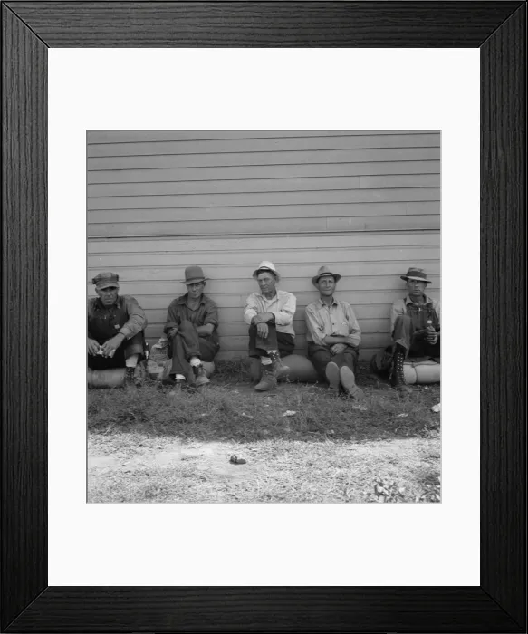 Framed Print : Possibly: Idle men seated in shade on the other side... Tulelake, Siskiyou County, California, 1939 Creator: Dorothea Lange Framed Print : Possibly: Idle men seated in shade on the other side... Tulelake, Siskiyou County, California, 1939 Creator: Dorothea Lange