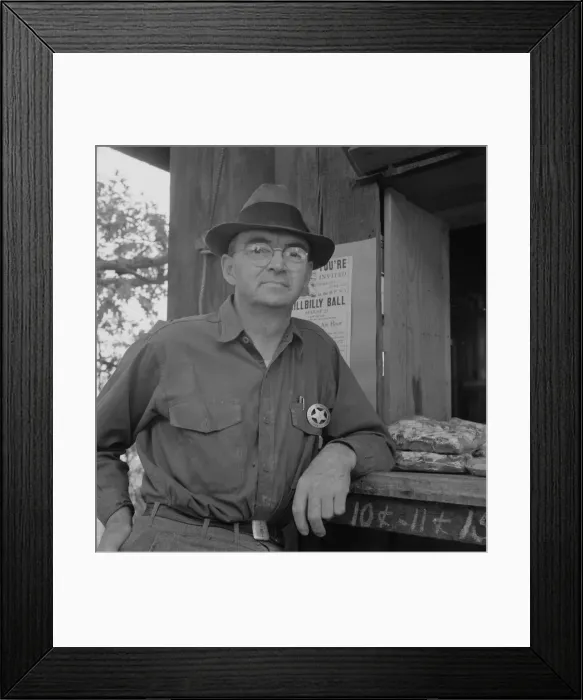 Framed Print : Deputy sheriff, stationed at paymasters window... near Grants Pass, Josephine County, Oregon, 1939 Creator: Dorothea Lange Framed Print : Deputy sheriff, stationed at paymasters window... near Grants Pass, Josephine County, Oregon, 1939 Creator: Dorothea Lange