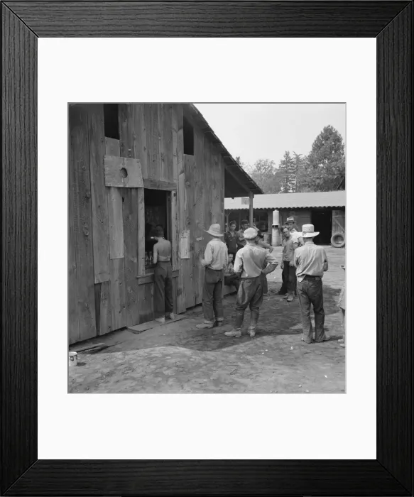 Framed Print : Part of line up at paymasters window at noon... near Grants Pass, Josephine County, Oregon, 1939. Creator: Dorothea Lange Framed Print : Part of line up at paymasters window at noon... near Grants Pass, Josephine County, Oregon, 1939. Creator: Dorothea Lange