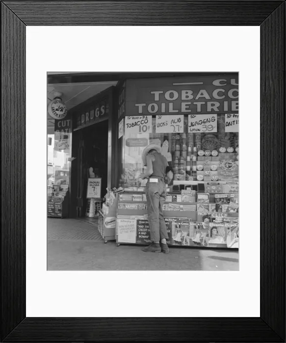 Framed Print : Half-grown farm boy on main drugstore corner in town, Medford, Oregon, 1939. Creator: Dorothea Lange Framed Print : Half-grown farm boy on main drugstore corner in town, Medford, Oregon, 1939. Creator: Dorothea Lange