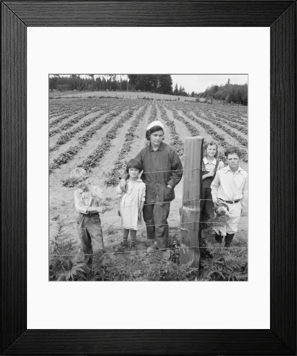 Framed Print : The Arnold children and mother on their newly fenced... Michigan Hill, Thurston County, 1939. Creator: Dorothea Lange Framed Print : The Arnold children and mother on their newly fenced... Michigan Hill, Thurston County, 1939. Creator: Dorothea Lange