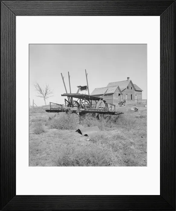 Framed Print : Farm machinery left on abandoned dry land farm in Columbia Basin, Grant County, Washington, 1939. Creator: Dorothea Lange Framed Print : Farm machinery left on abandoned dry land farm in Columbia Basin, Grant County, Washington, 1939. Creator: Dorothea Lange
