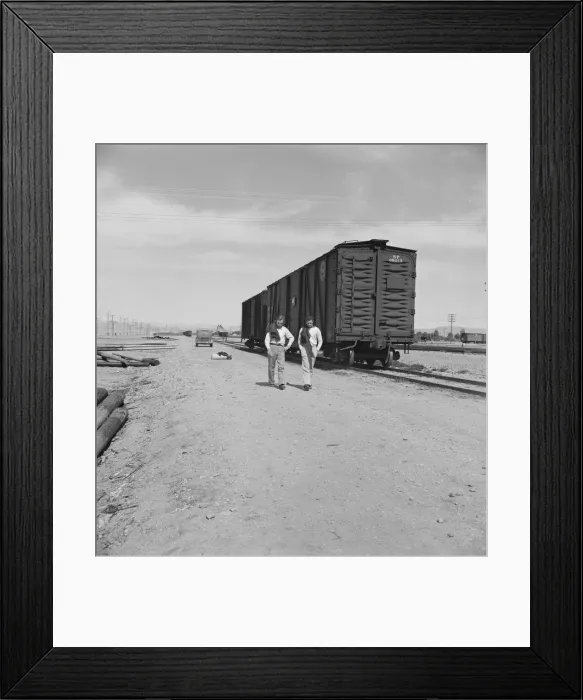 Framed Print : Car on siding across tracks from pea packing plant, Calipatria, Imperial Valley, 1939. Creator: Dorothea Lange Framed Print : Car on siding across tracks from pea packing plant, Calipatria, Imperial Valley, 1939. Creator: Dorothea Lange
