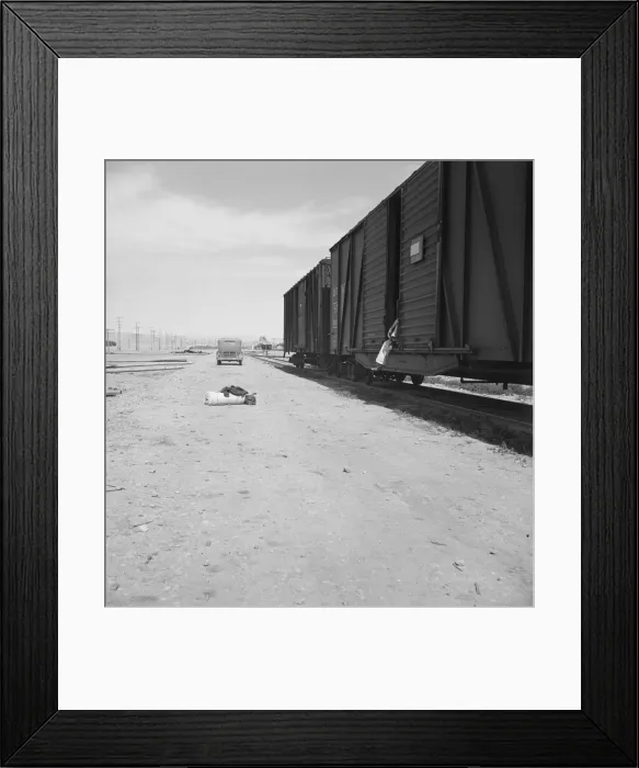 Framed Print : Car on siding across tracks from pea packing plant, Calipatria, Imperial Valley, 1939. Creator: Dorothea Lange Framed Print : Car on siding across tracks from pea packing plant, Calipatria, Imperial Valley, 1939. Creator: Dorothea Lange