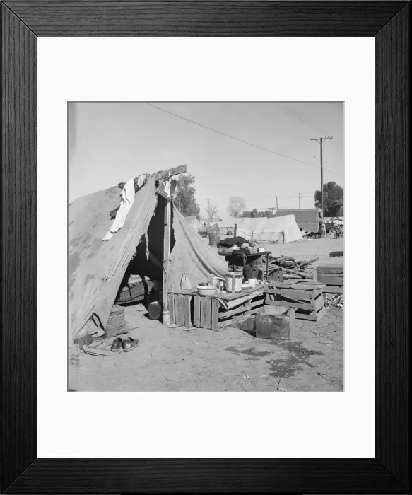 Framed Print : Migratory labor housing during carrot harvest, near Holtville, Imperial Valley, California, 1939. Creator: Dorothea Lange Framed Print : Migratory labor housing during carrot harvest, near Holtville, Imperial Valley, California, 1939. Creator: Dorothea Lange