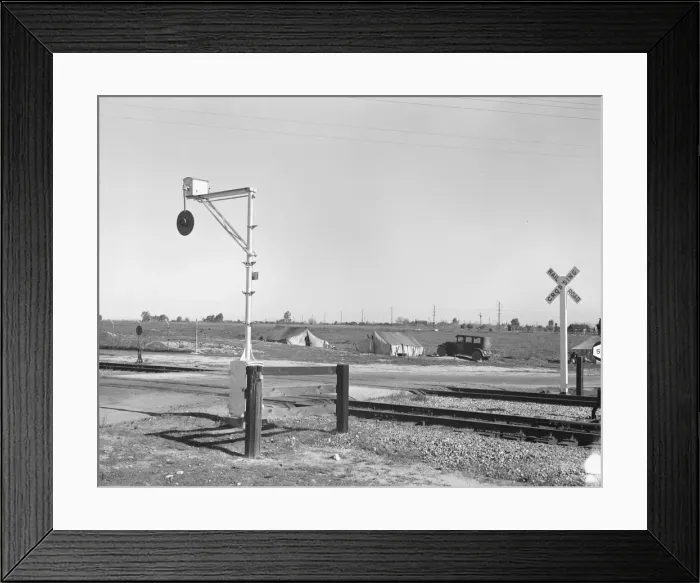 Framed Print : Migrants tents... along the right of way of the Southern Pacific, Near Fresno, California, 1939. Creator: Dorothea Lange Framed Print : Migrants tents... along the right of way of the Southern Pacific, Near Fresno, California, 1939. Creator: Dorothea Lange