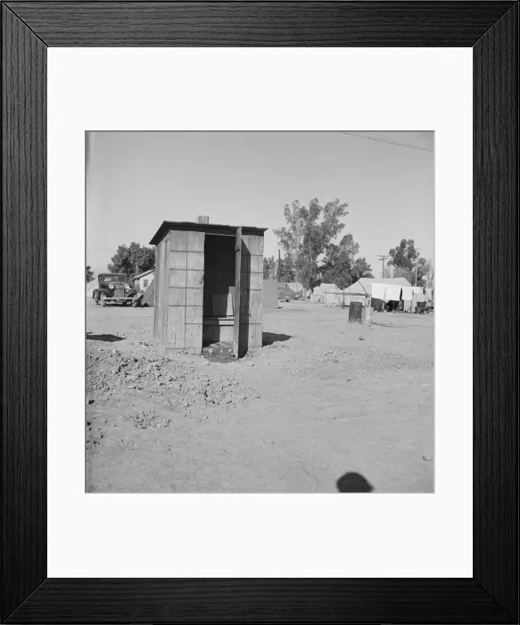 Framed Print : Sanitary facilities in camp of carrot pullers, near Holtville, Imperial Valley, California, 1939. Creator: Dorothea Lange Framed Print : Sanitary facilities in camp of carrot pullers, near Holtville, Imperial Valley, California, 1939. Creator: Dorothea Lange
