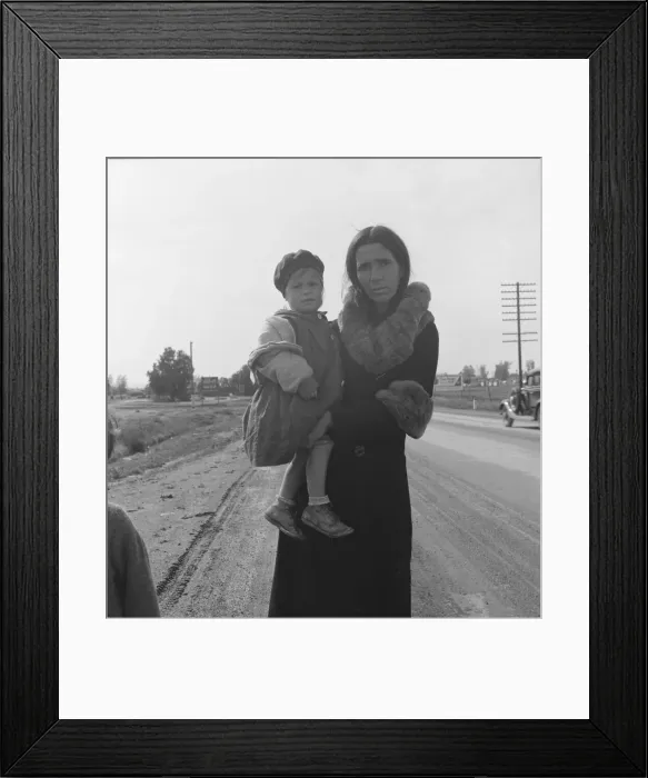 Framed Print : Homeless mother and youngest child of seven... on U.S. 99, near Brawley, Imperial County, 1939. Creator: Dorothea Lange Framed Print : Homeless mother and youngest child of seven... on U.S. 99, near Brawley, Imperial County, 1939. Creator: Dorothea Lange