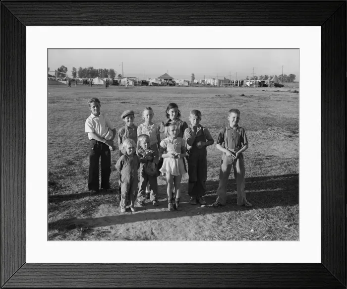 Framed Print : Children of migratory pea pickers in Brawley camp, California, 1939. Creator: Dorothea Lange Framed Print : Children of migratory pea pickers in Brawley camp, California, 1939. Creator: Dorothea Lange