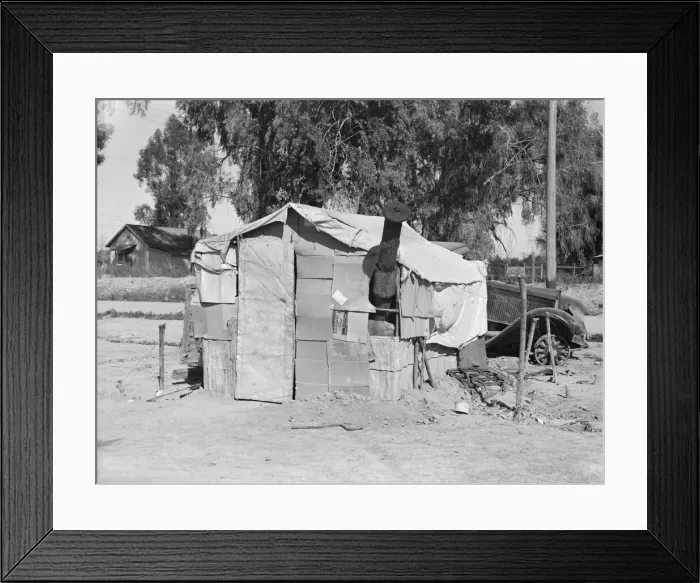 Framed Print : House in camp of carrot pullers, near Holtville, Imperial Valley, California, 1939. Creator: Dorothea Lange Framed Print : House in camp of carrot pullers, near Holtville, Imperial Valley, California, 1939. Creator: Dorothea Lange